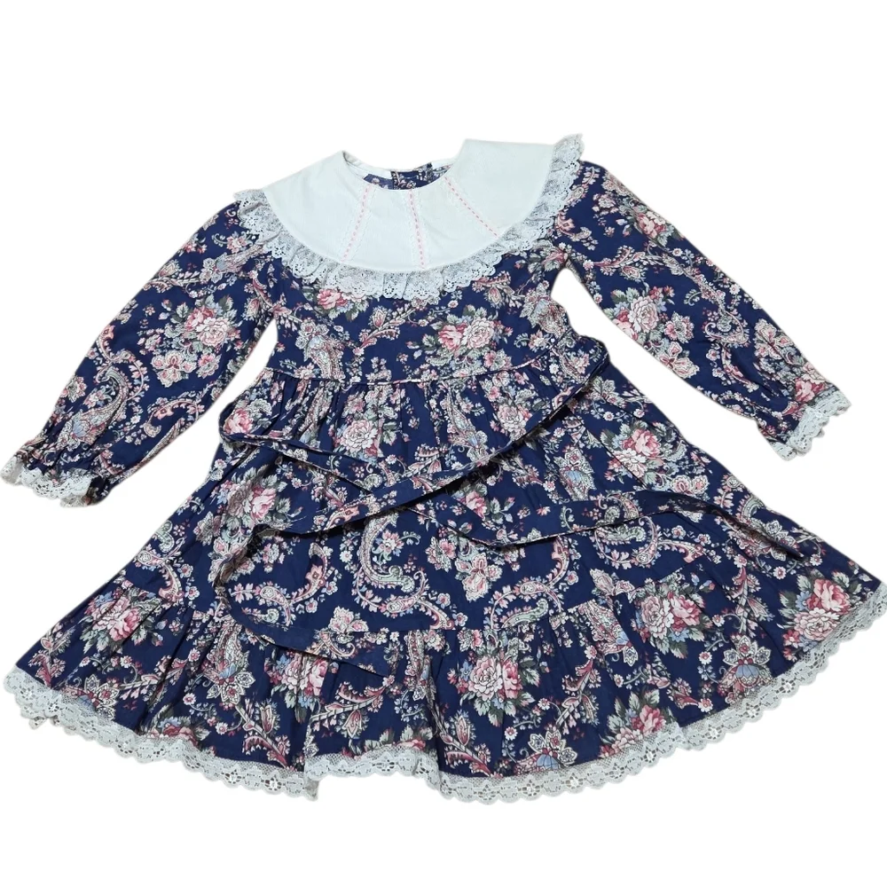 Vintage‎ Dance And Prance 80s Floral Lace Toddler Dress Size 5 Easter Spring